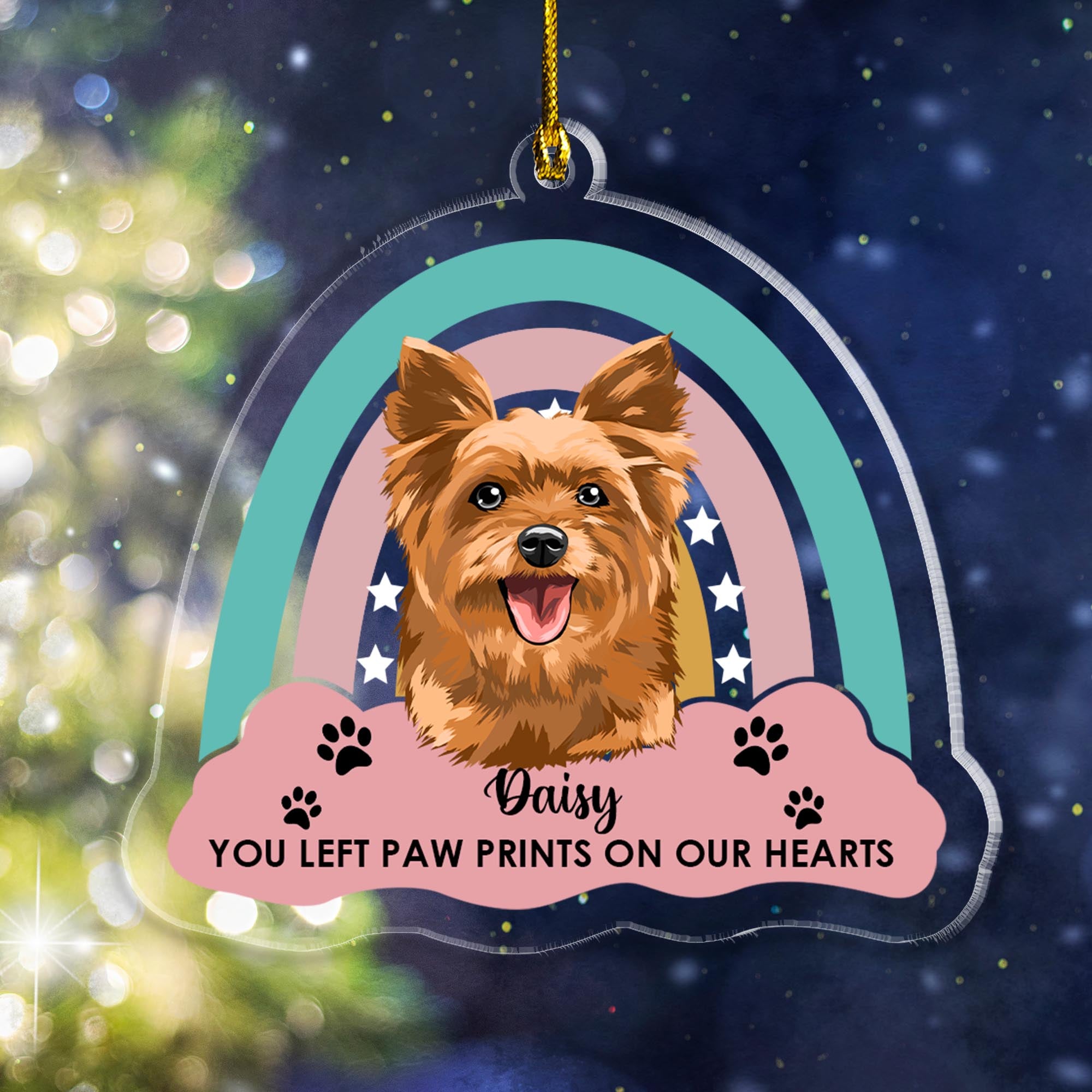 You Left Paw Prints On Our Hearts Rainbow Dog Ornament - Personalized Custom Shaped Acrylic Ornament