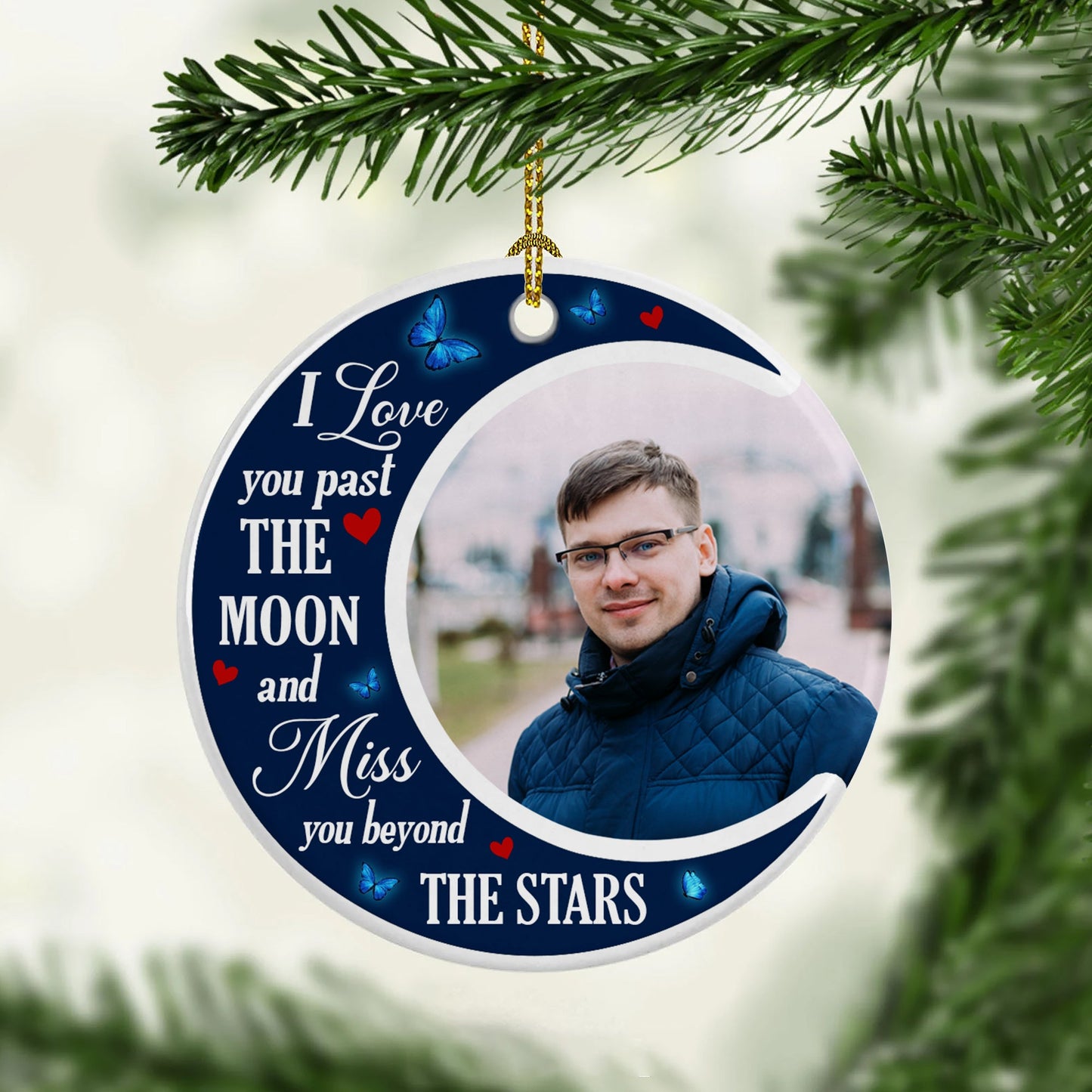 I Love You Pass The Moon and Miss You Beyond The Stars - Personalized Ceramic Christmas Ornament