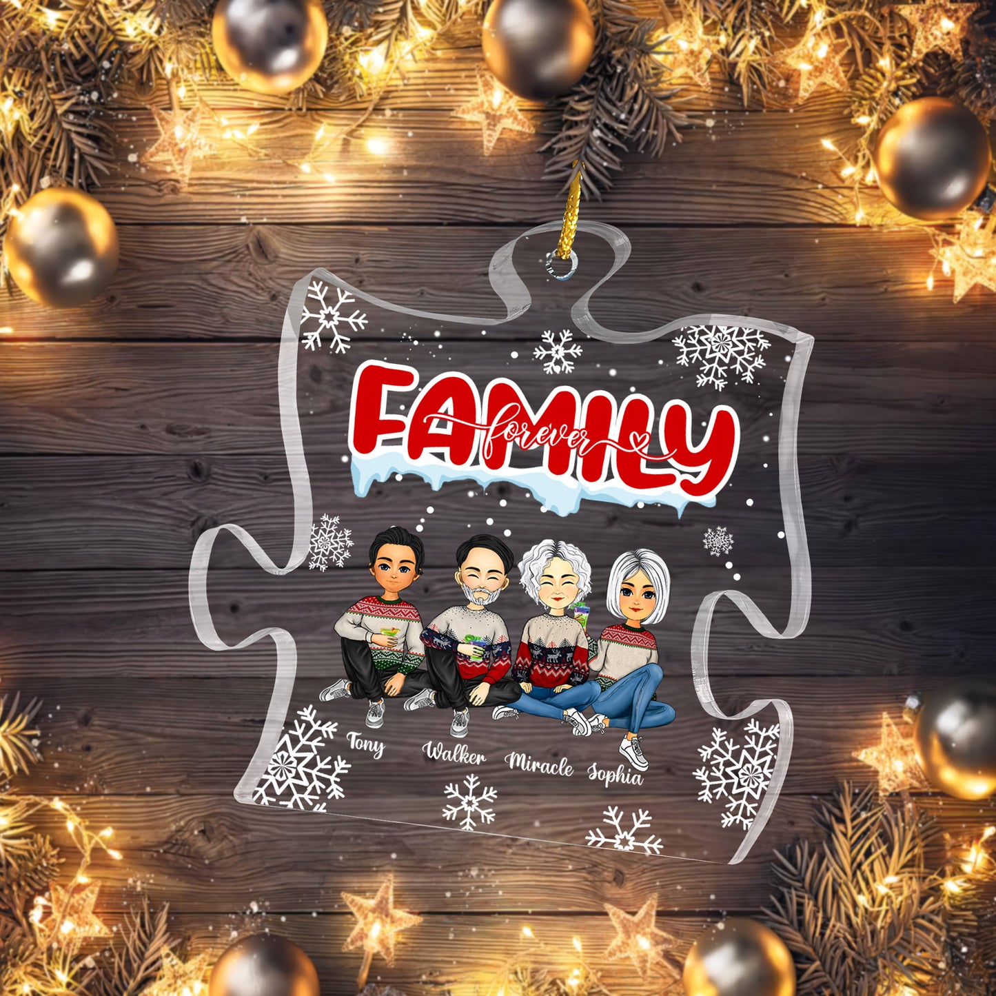 Family Forever Personalized Acrylic Ornament - Custom Shape Acrylic Ornament