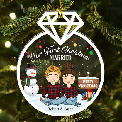 Our First Christmas Gifts For Husband And Wife - Personalized Custom Shape Acrylic Ornament