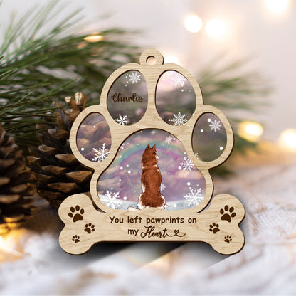 You Left Pawprints On My Heart Ornament - Custom Shape Wood and Acrylic Ornament