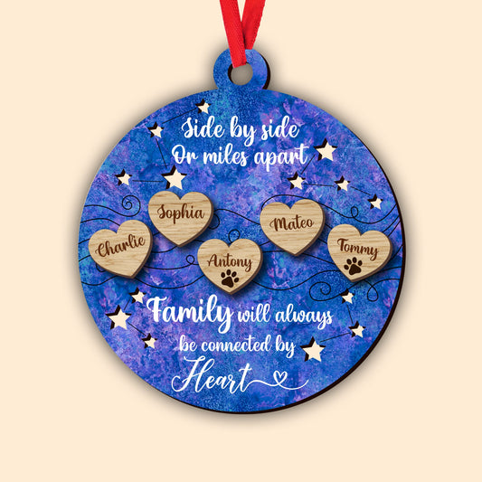 Side By Side or Miles Apart Family Christmas Ornament - Custom Shape Wood Ornament - Wood Ornament 2 Layered