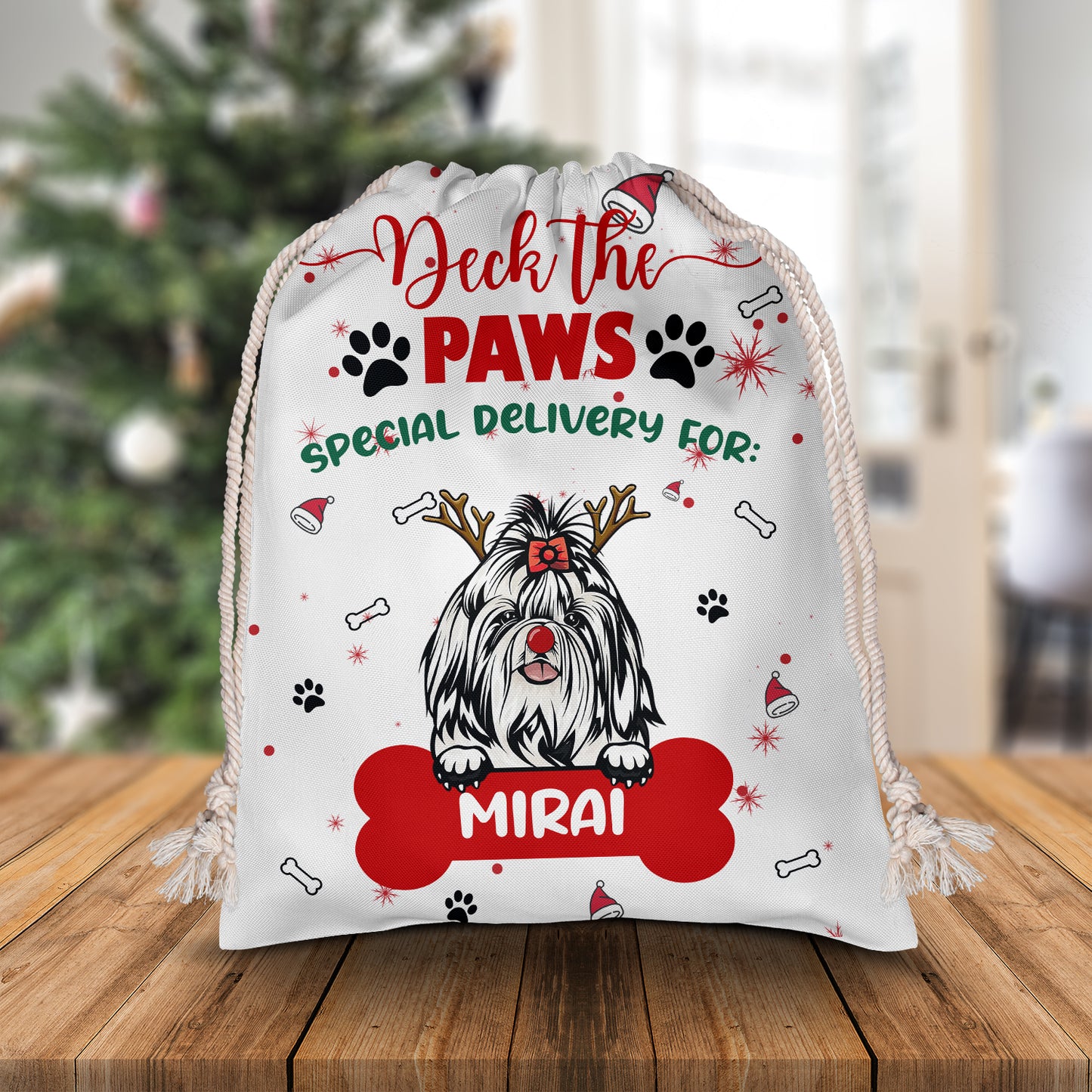 Deck The Paws Weihnachtssack „Lieber Weihnachtsmann, gute Hunde“ – personalisierter Weihnachtssack 