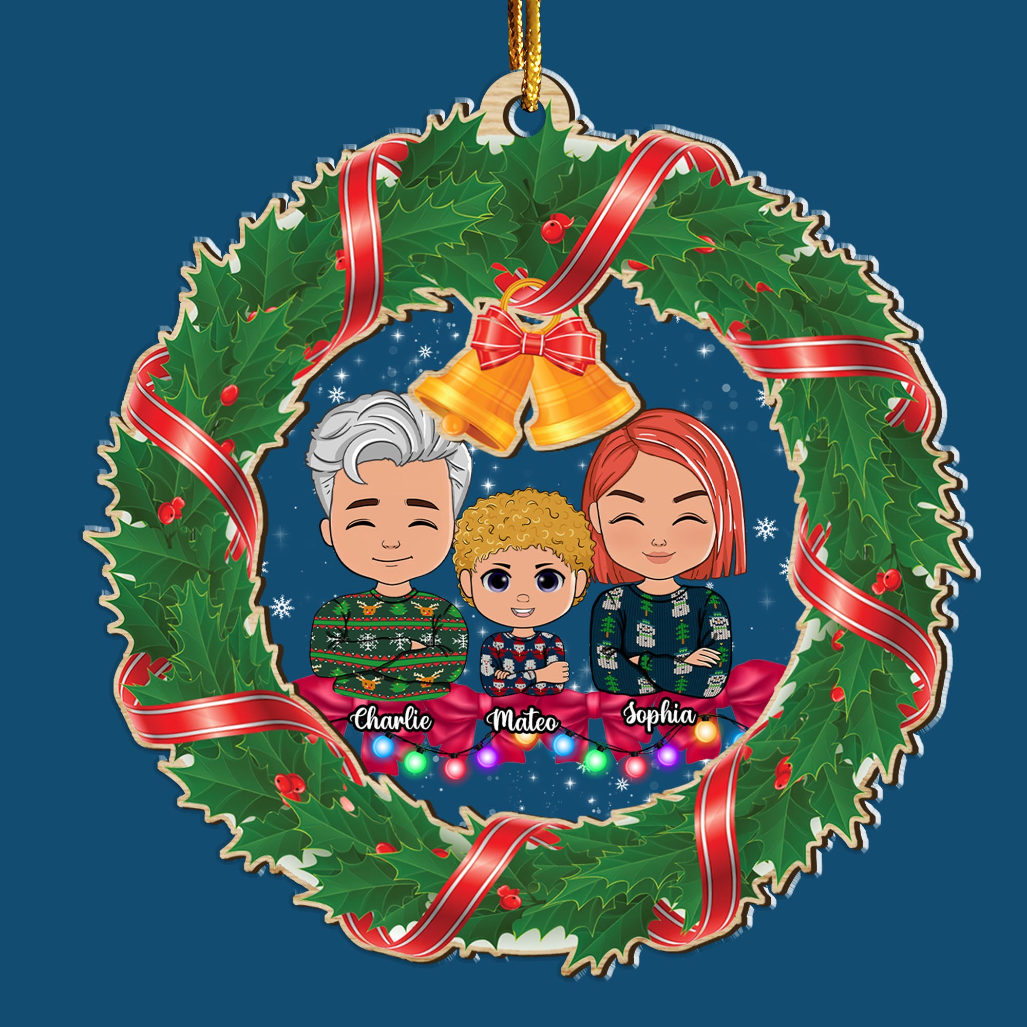 Family Wreath 2023 Holiday Christmas Ornament - Custom Shape Wood and Acrylic Ornament