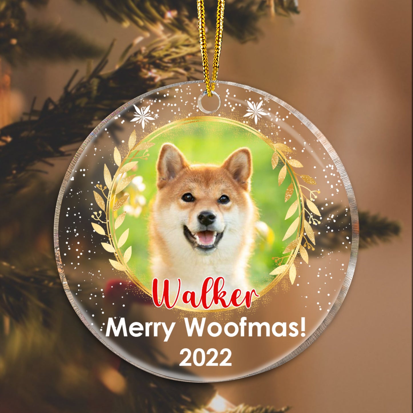 Merry Woofmas! Personalized Circle Acrylic Ornament - Custom Shape Acrylic Ornament