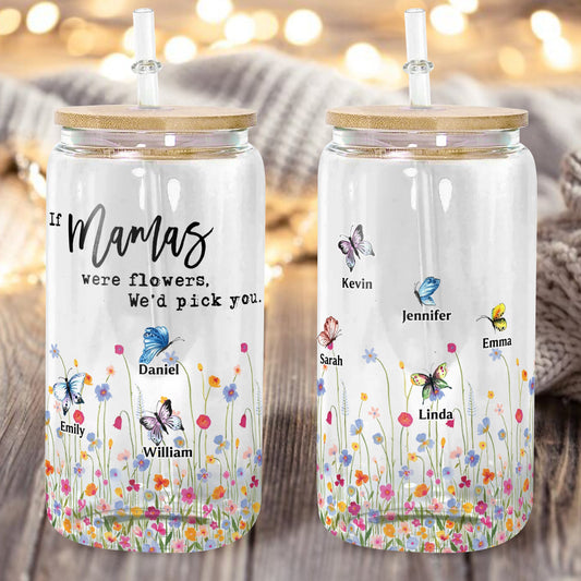 Glasflasche mit Aufschrift „Wenn du eine Blume wärst, würden wir dich pflücken“, mit Deckel und Strohhalm, personalisierte Glasflasche