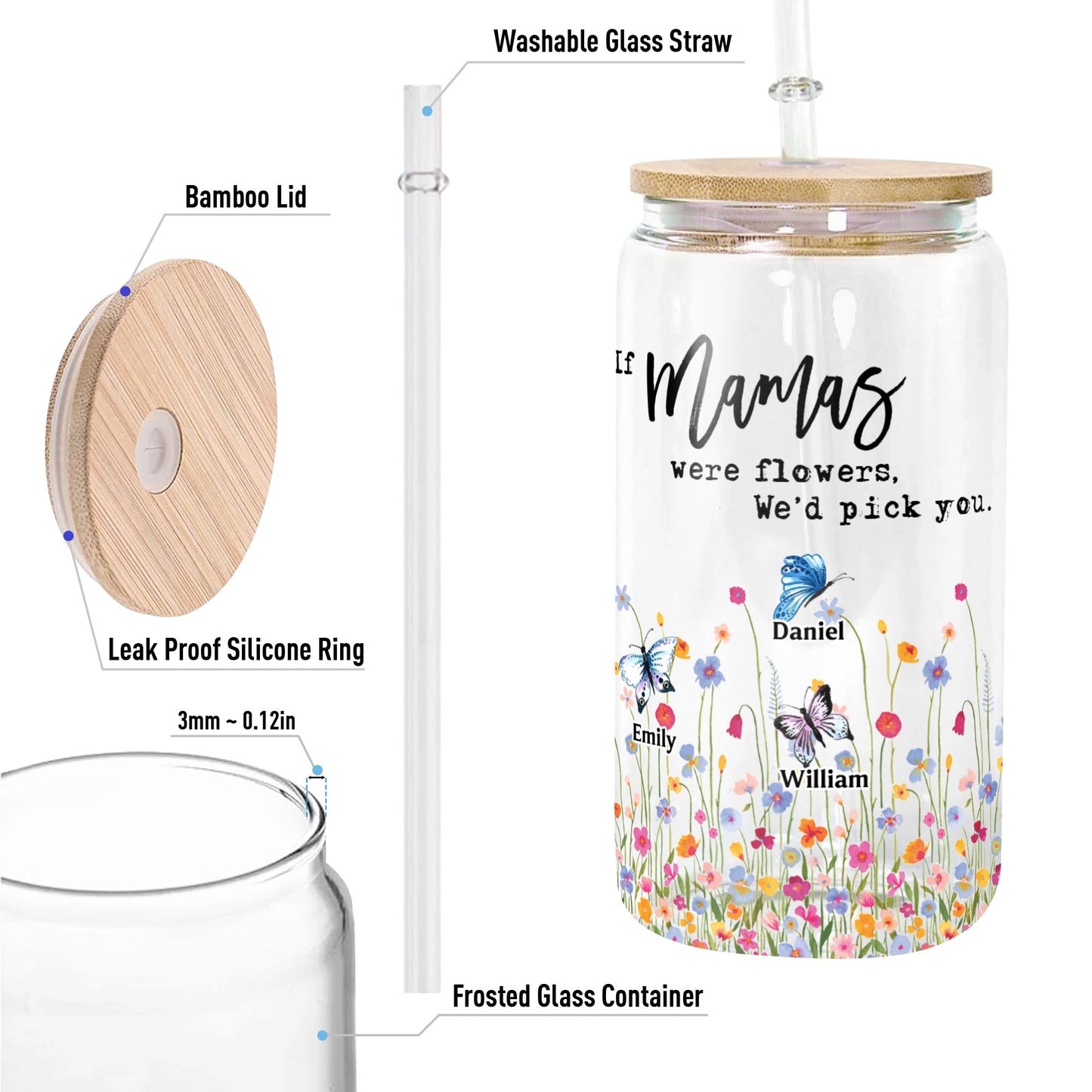 Mother And Grandmother Garden If You Are A Flower We Would Pick You Glass Bottle/Frosted Bottle With Lid & Straw Mother Gift - Personalized Glass Bottle