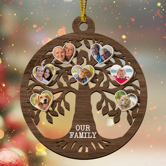 Our Family Tree We Are Together In Christmas Happiness - Custom Shape Wood Ornament - Wood Ornament 2 Layered