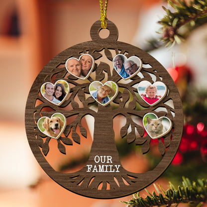 Our Family Tree We Are Together In Christmas Happiness - Custom Shape Wood Ornament - Wood Ornament 2 Layered