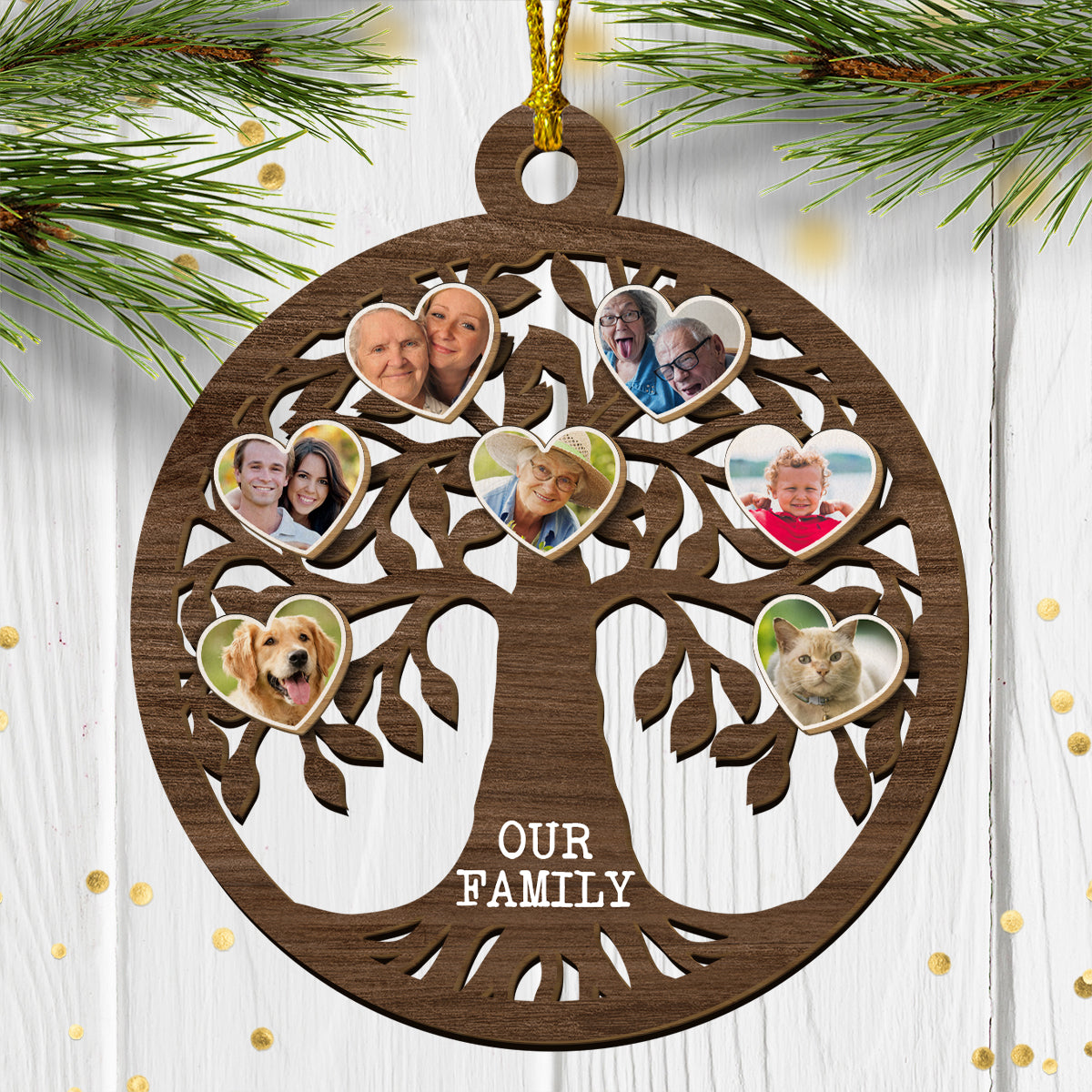 Our Family Tree We Are Together In Christmas Happiness - Custom Shape Wood Ornament - Wood Ornament 2 Layered