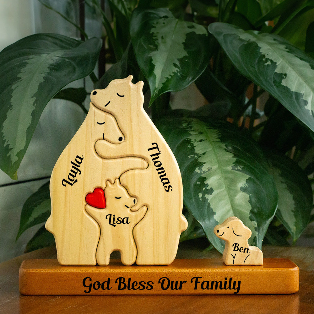 Wooden Bears Family Members Mini Dogs & Cats- Puzzle Wooden Bears Family - Wooden Pet Carvings