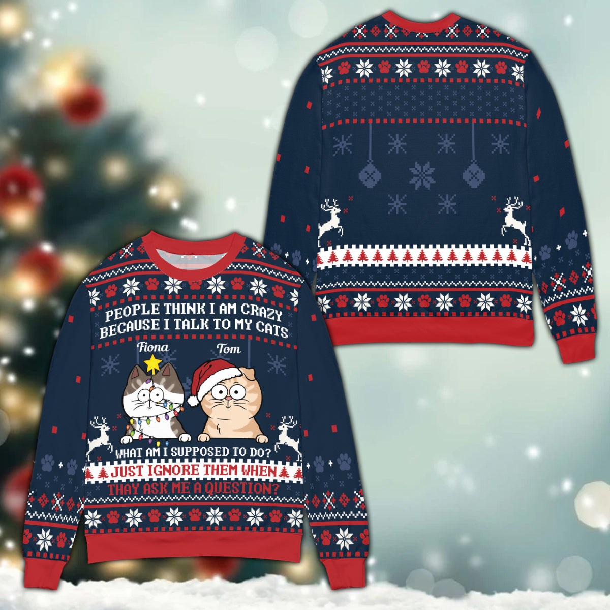 Die Leute denken, ich bin verrückt, Katzenliebhaber, Weihnachts-Sweatshirt - Ugly Style - Hässliches Sweatshirt