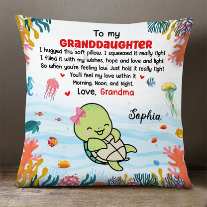 Personalized Custom Icon Turtle Hug This Pillow, Gift For Granddaughter, Gift For Grandson