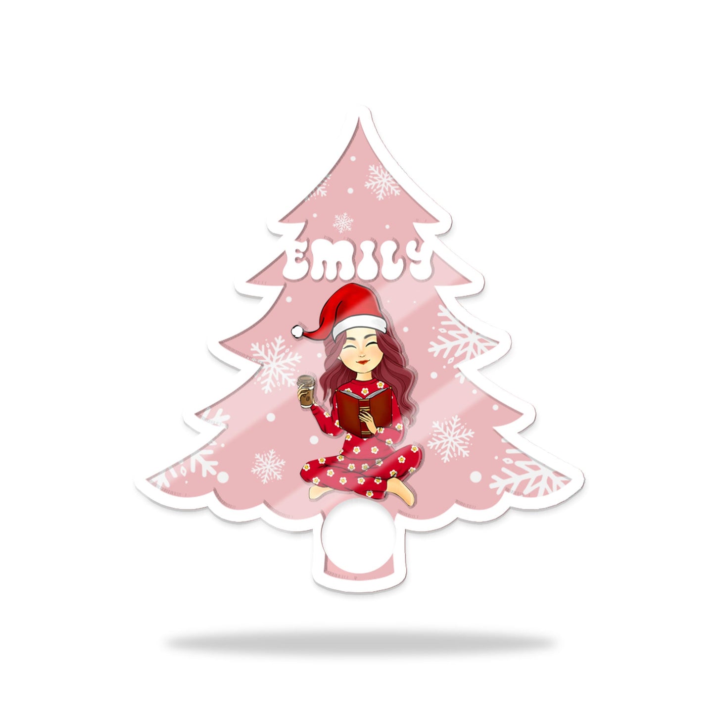 Reading Girl Beside Christmas Tree Book Lovers In Christmas - Custom Shape Tumbler Topper