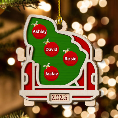 Red Truck With Christmas Tree For Our Family - Custom Shape Wood Ornament - Wood Ornament 2 Layered