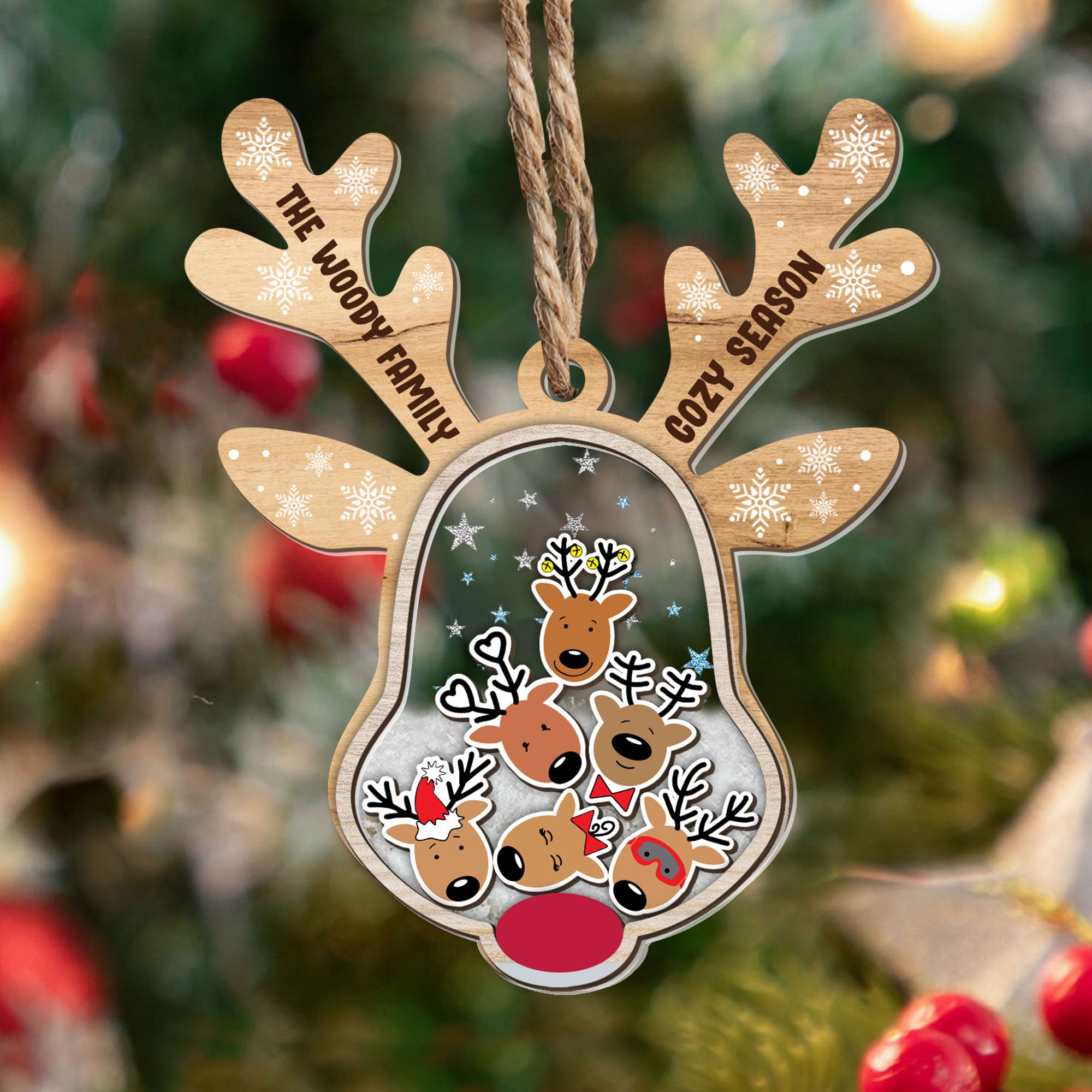 Reindeer Head Family Christmas Family Gift - Custom Gingerbread Ornament
