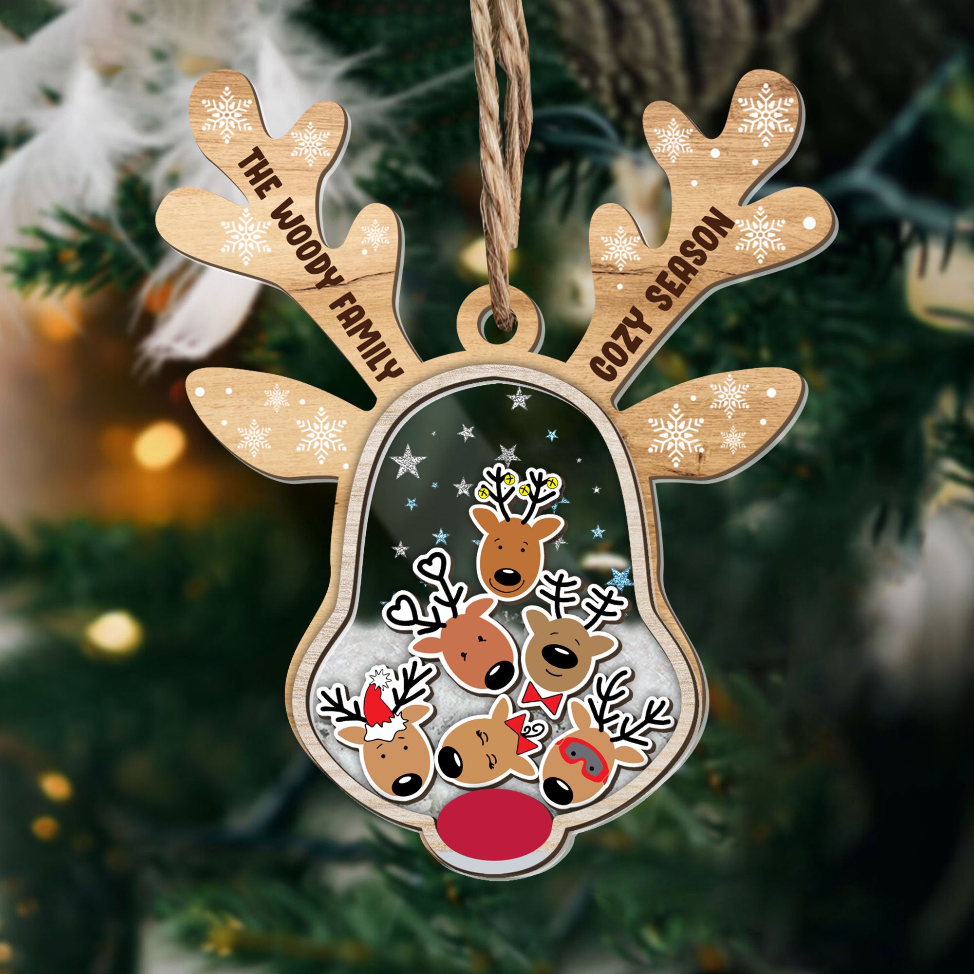 Reindeer Head Family Christmas Family Gift - Custom Gingerbread Ornament