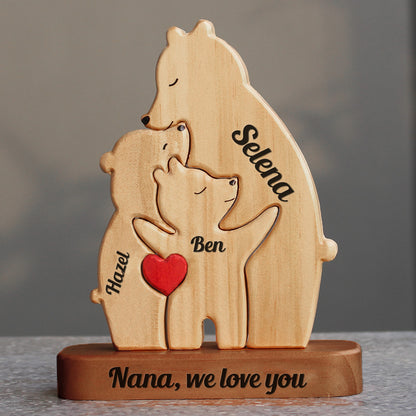 Full Size Personalized Wooden Bears Family - Puzzle Wooden Bears Family - Wooden Pet Carvings