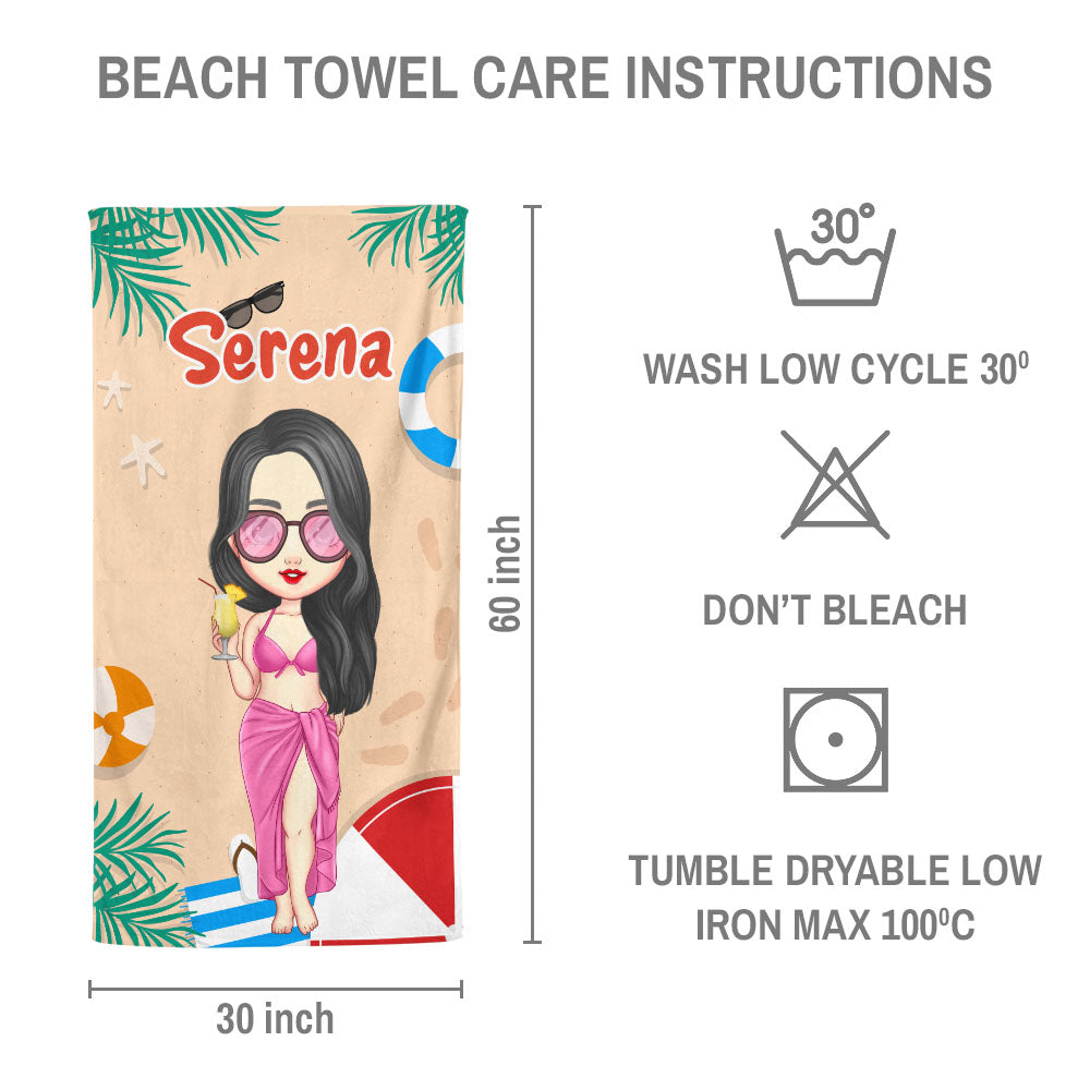 Personalisiertes Sommer Cartoon Mädchen Strandtuch - Sommerurlaub 2023, Geschenk für Besties, Beste Freunde Geschenk