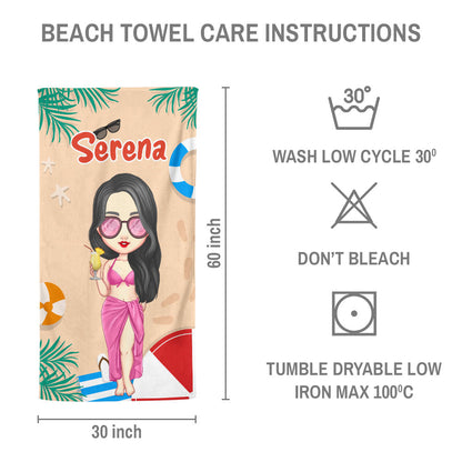 Personalisiertes Sommer Cartoon Mädchen Strandtuch - Sommerurlaub 2023, Geschenk für Besties, Beste Freunde Geschenk