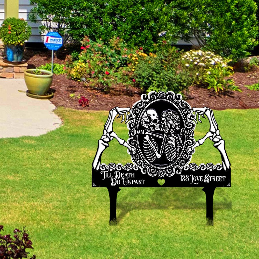 Skull Couple Till Death Do Us Part Best Gift For Couple - Custom Garden Metal Sign