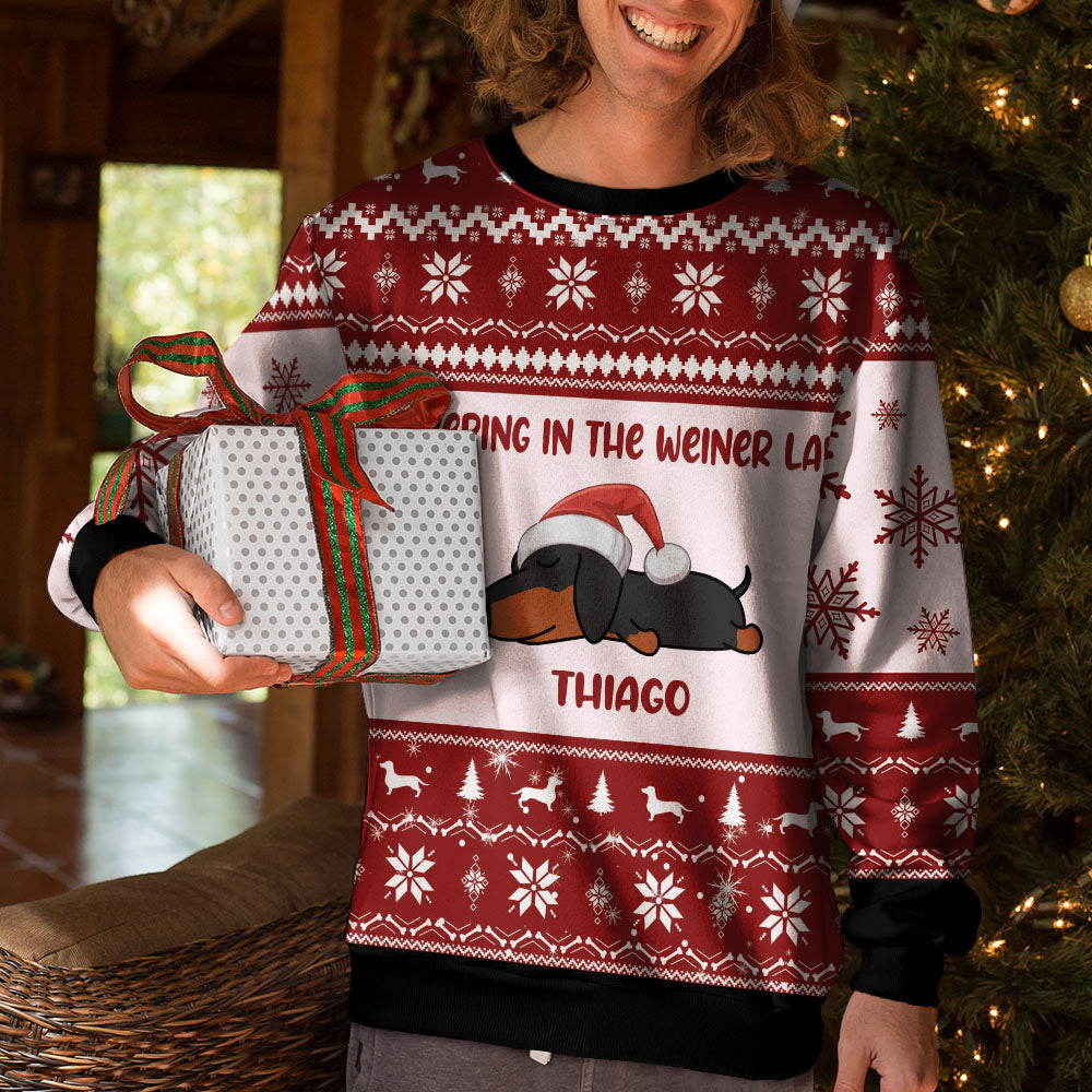 Sleeping In The Weiner Land Christmas Sweatshirt Best Gift For Dachshund Lovers - Ugly Style - Ugly Sweatshirt