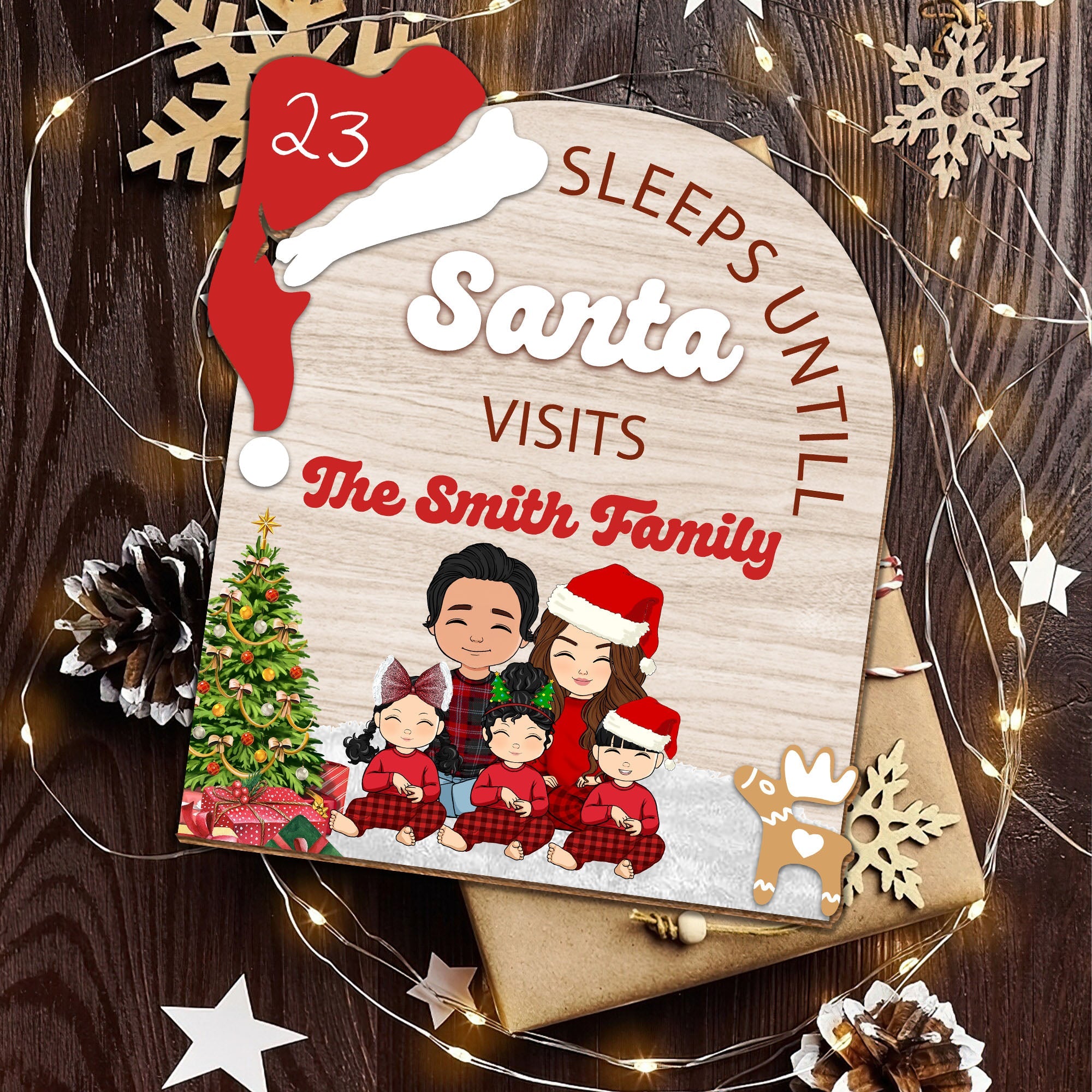 Sleeps Until Santa Visits Our Family - Counting By Yourself -  Christmas Countdown Sign