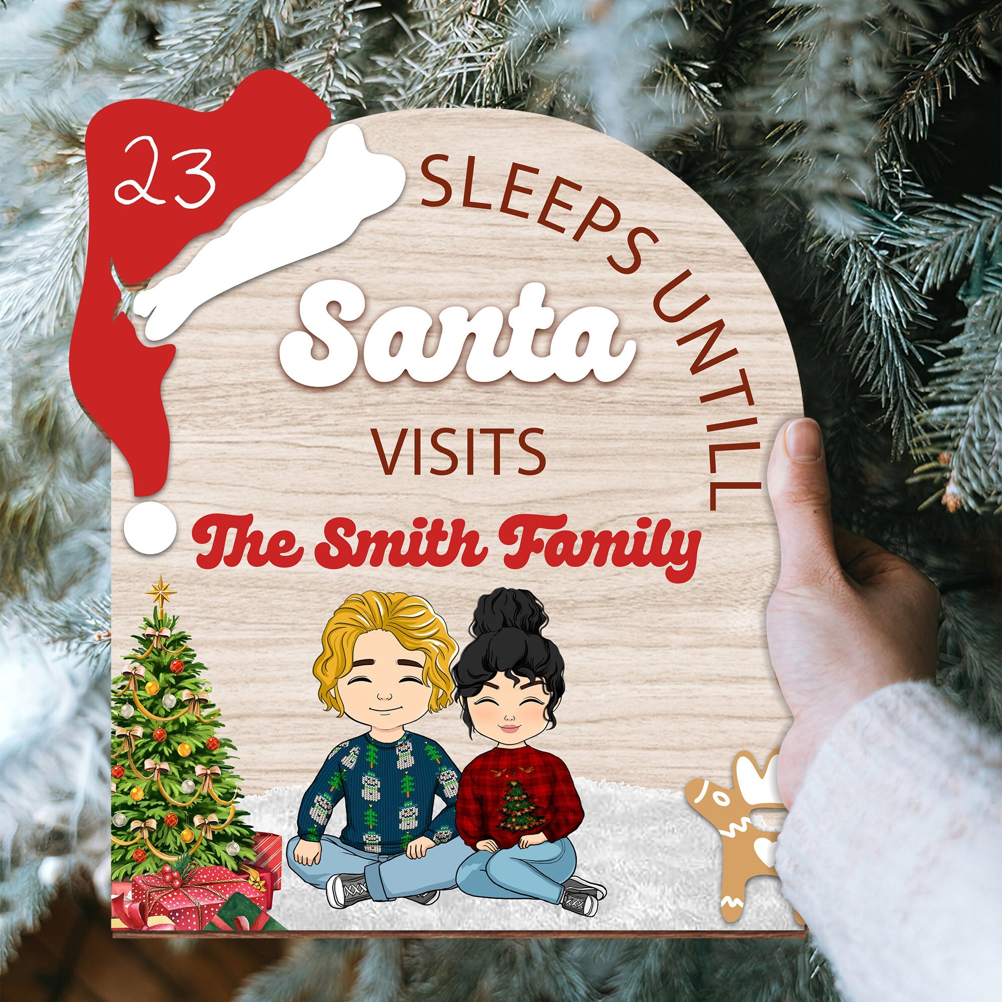 Sleeps Until Santa Visits Our Family - Counting By Yourself -  Christmas Countdown Sign