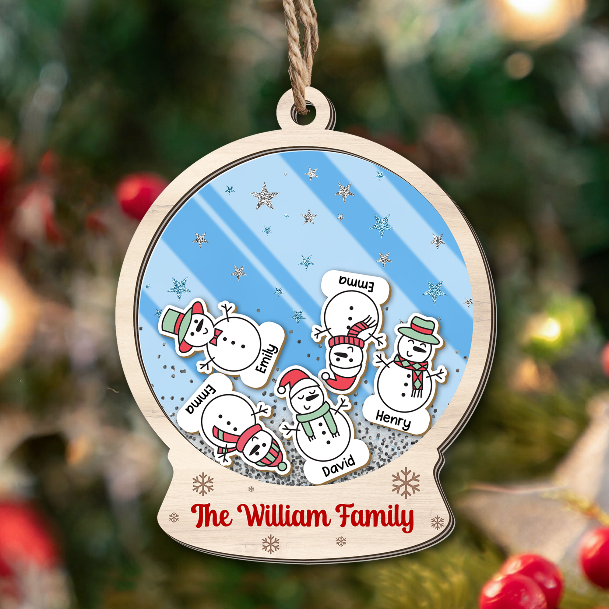 Snowball With Snowman Family Christmas Family Gift - Custom Snowman Ornament