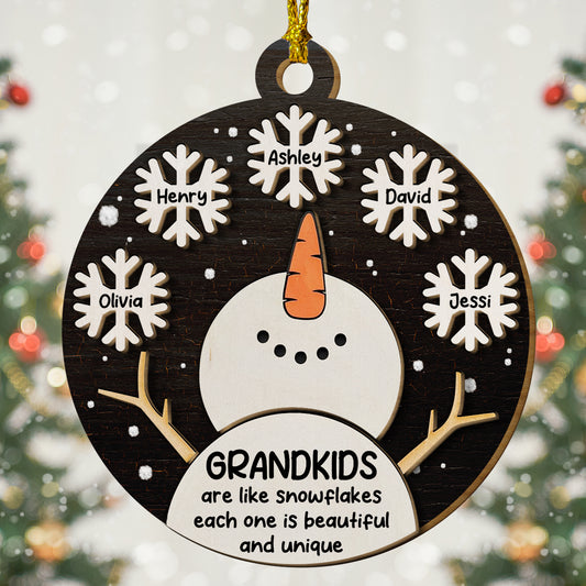 Snowman Grandma With Snowflakes Grandkids Best Gift For Grandma - Custom Shape Wood Ornament - Wood Ornament 2 Layered