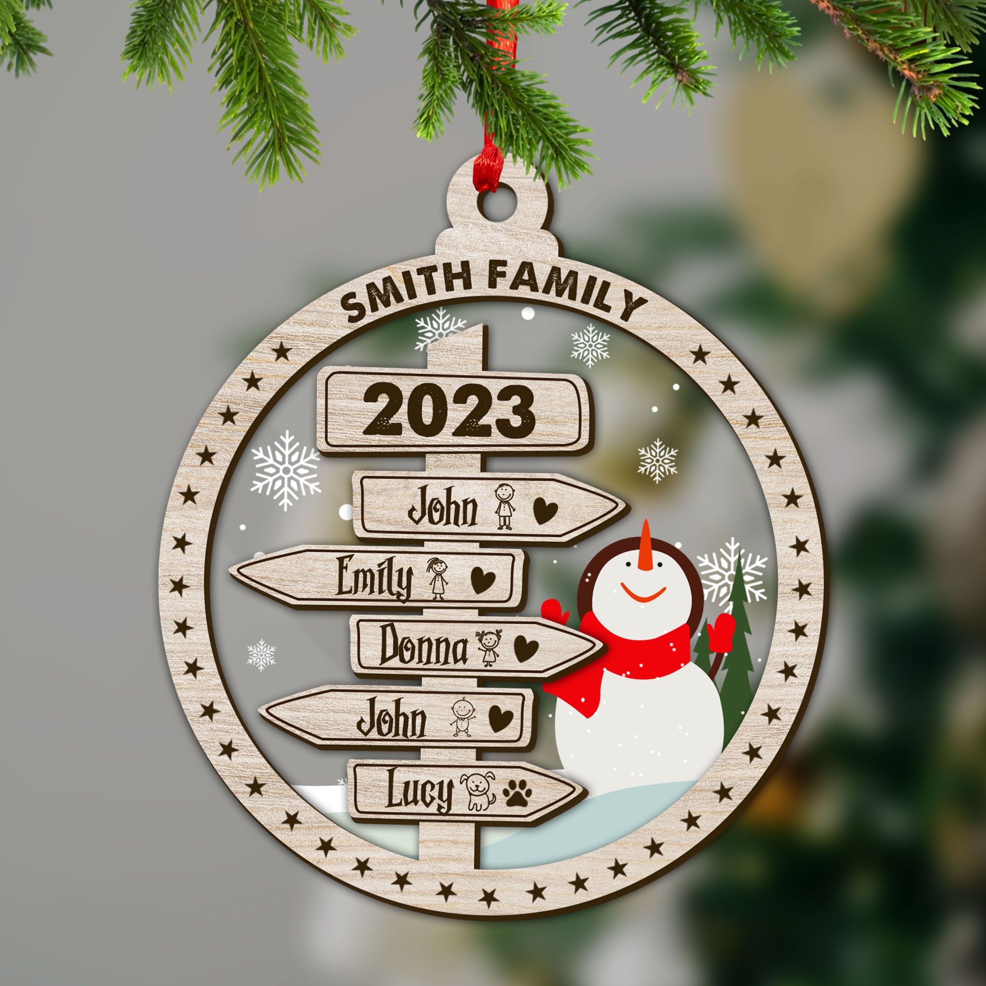Snowman With Your Family Cozy Season Christmas Ornament - Custom Shape Wood and Acrylic Ornament