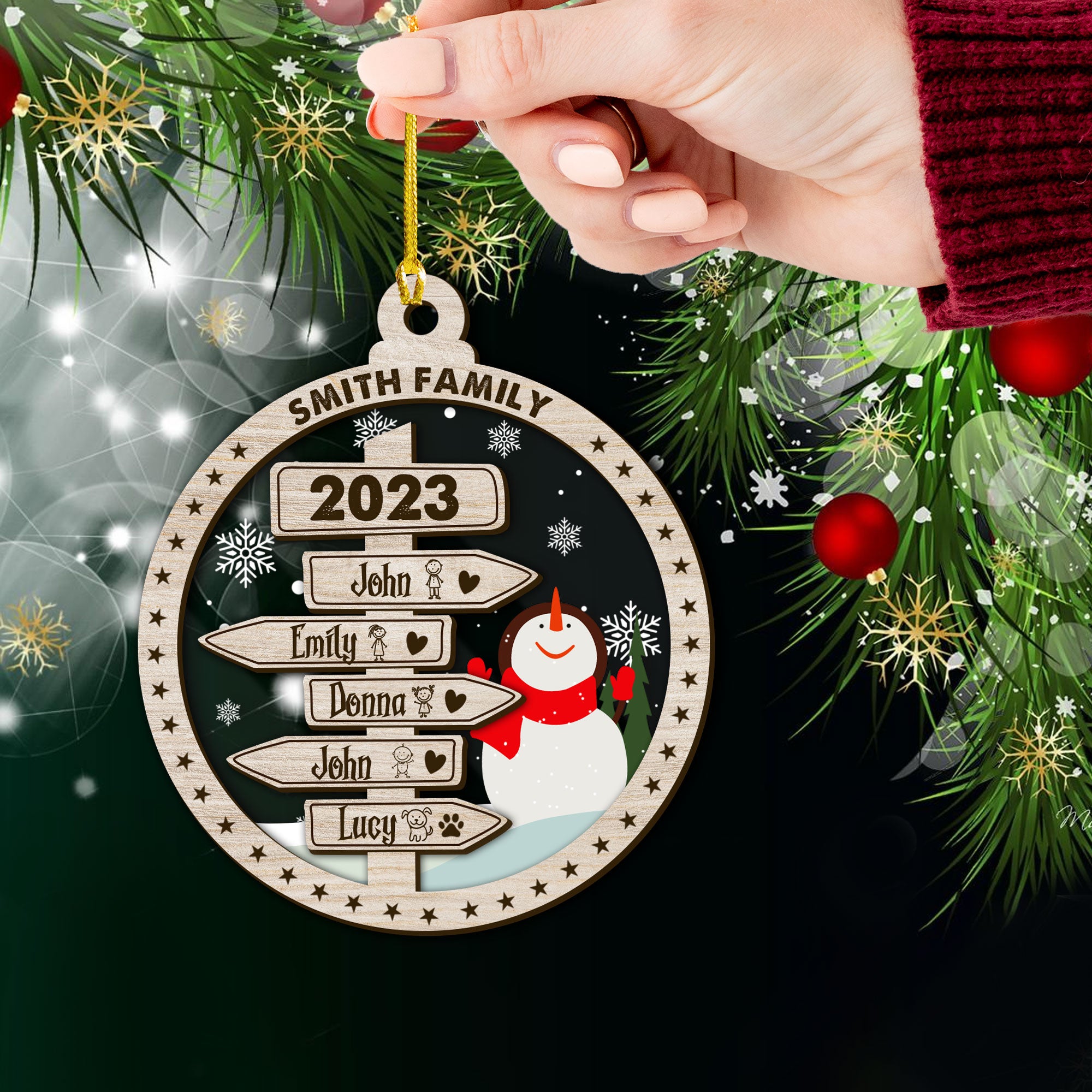 Snowman With Your Family Cozy Season Christmas Ornament - Custom Shape Wood and Acrylic Ornament