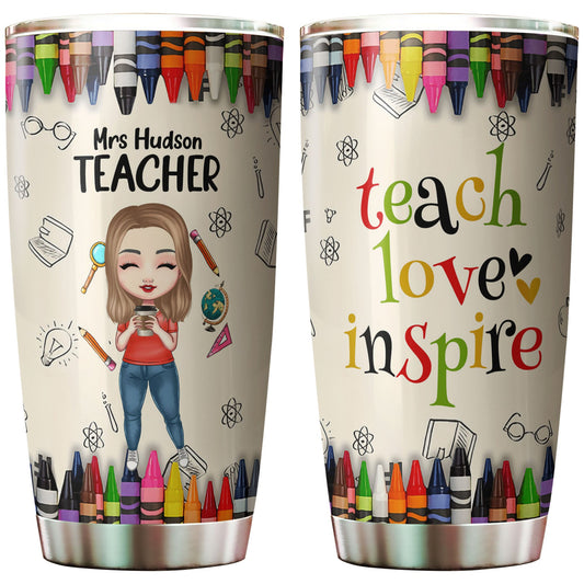 Personalized Teacher Teach Love Inspire Tumbler, Gift For Teacher, Back To School Tumbler For Teacher