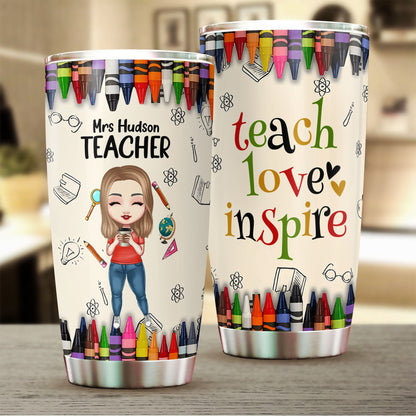 Personalisierter Lehrerbecher „Teach Love Inspire“, Geschenk für Lehrer, Back to School-Becher für Lehrer