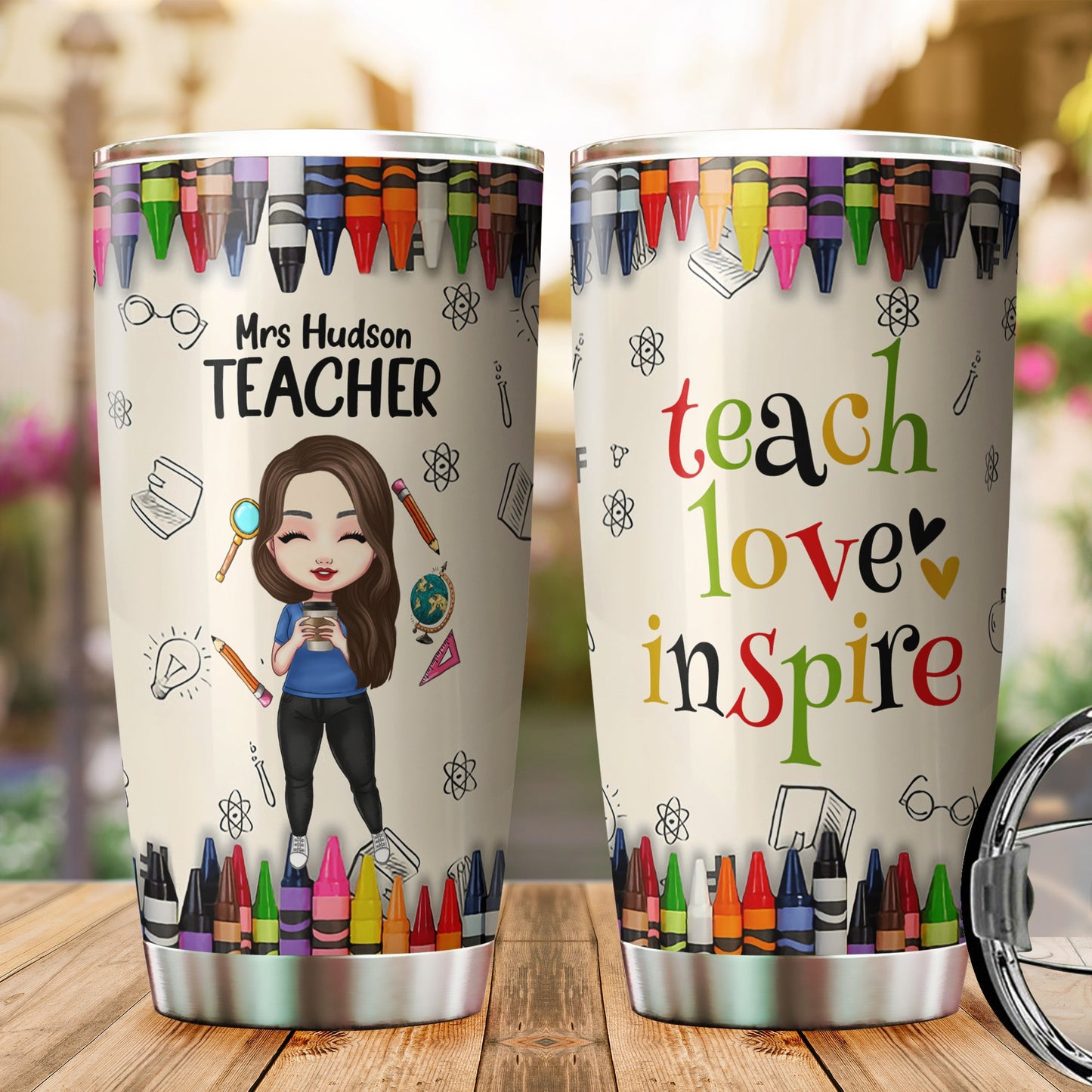 Personalisierter Lehrerbecher „Teach Love Inspire“, Geschenk für Lehrer, Back to School-Becher für Lehrer