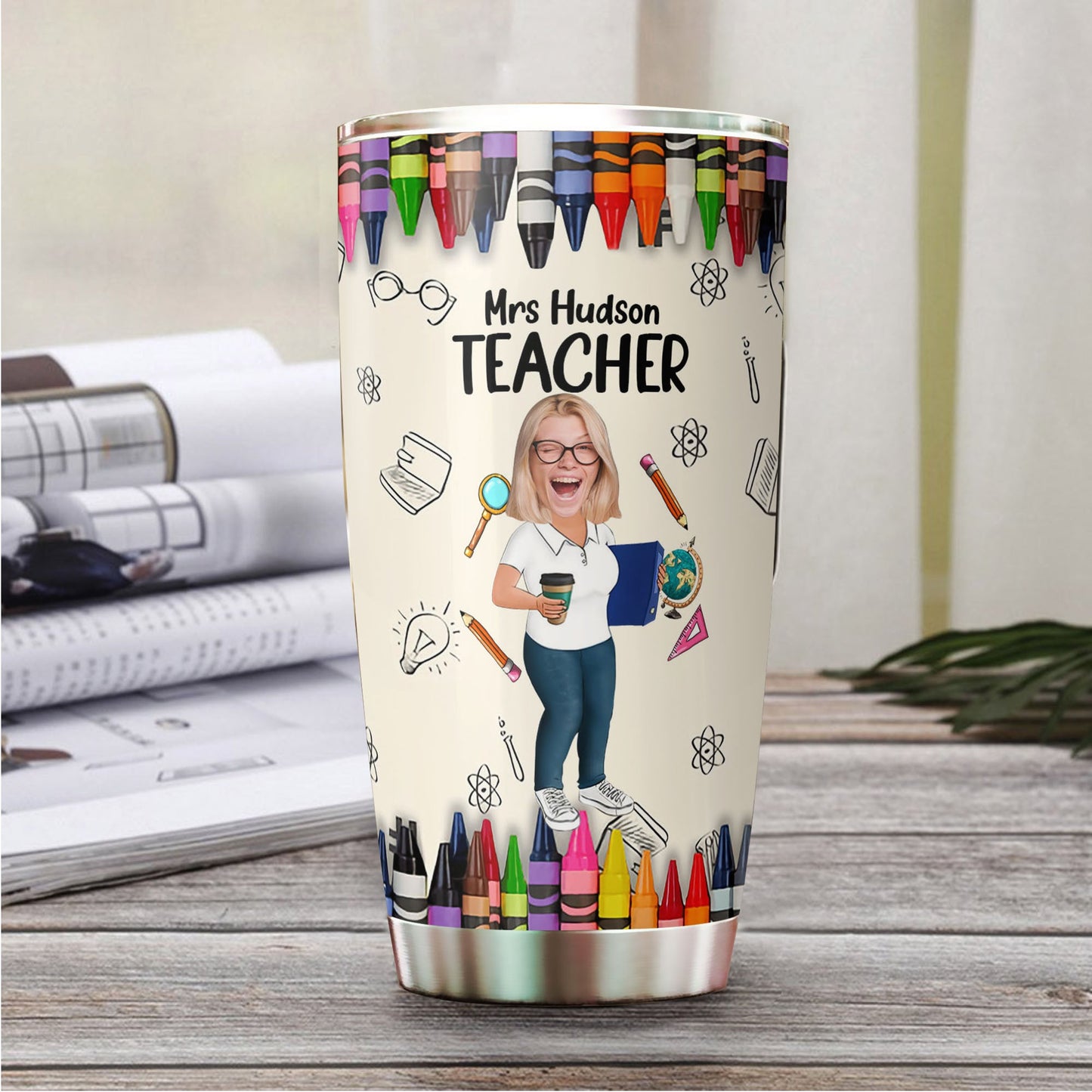 Personalisiertes Foto Custom Teach Love Inspire Tumbler, Lustiges Geschenk für Lehrer