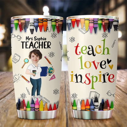 Personalisiertes Foto Custom Teach Love Inspire Tumbler, Lustiges Geschenk für Lehrer