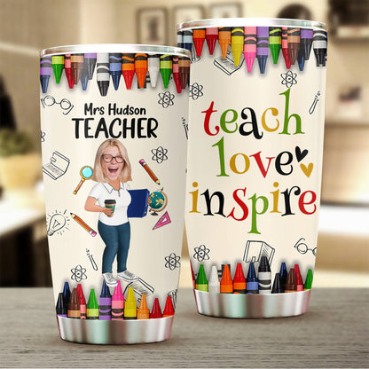 Personalisiertes Foto Custom Teach Love Inspire Tumbler, Lustiges Geschenk für Lehrer