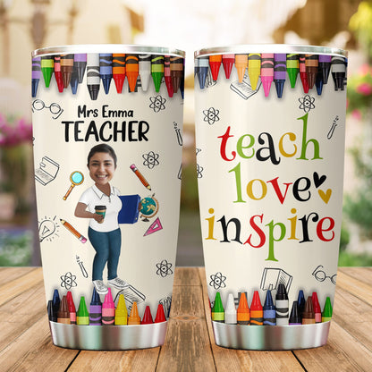 Personalisiertes Foto Custom Teach Love Inspire Tumbler, Lustiges Geschenk für Lehrer