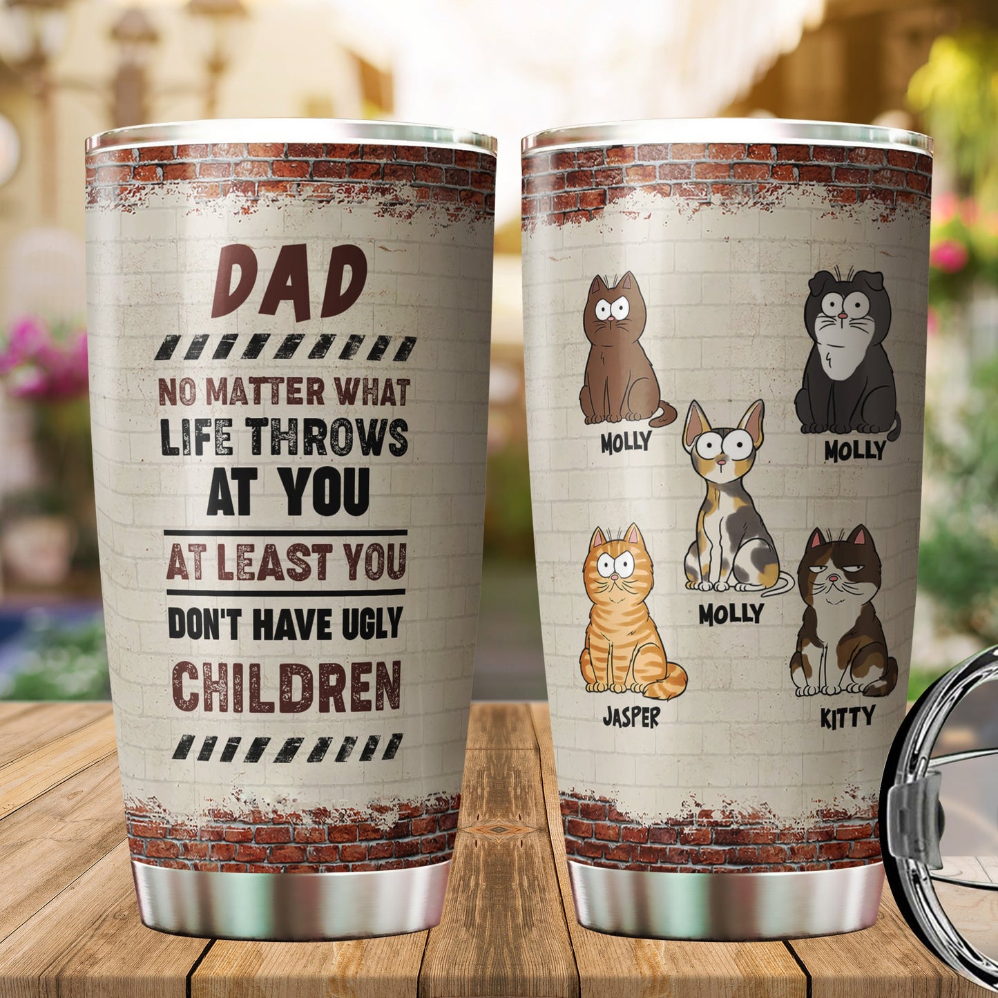 Personalisierter Katzen-Papa, zumindest hast du kein hässliches Kind, Becher, lustiges Geschenk für Katzen-Papa