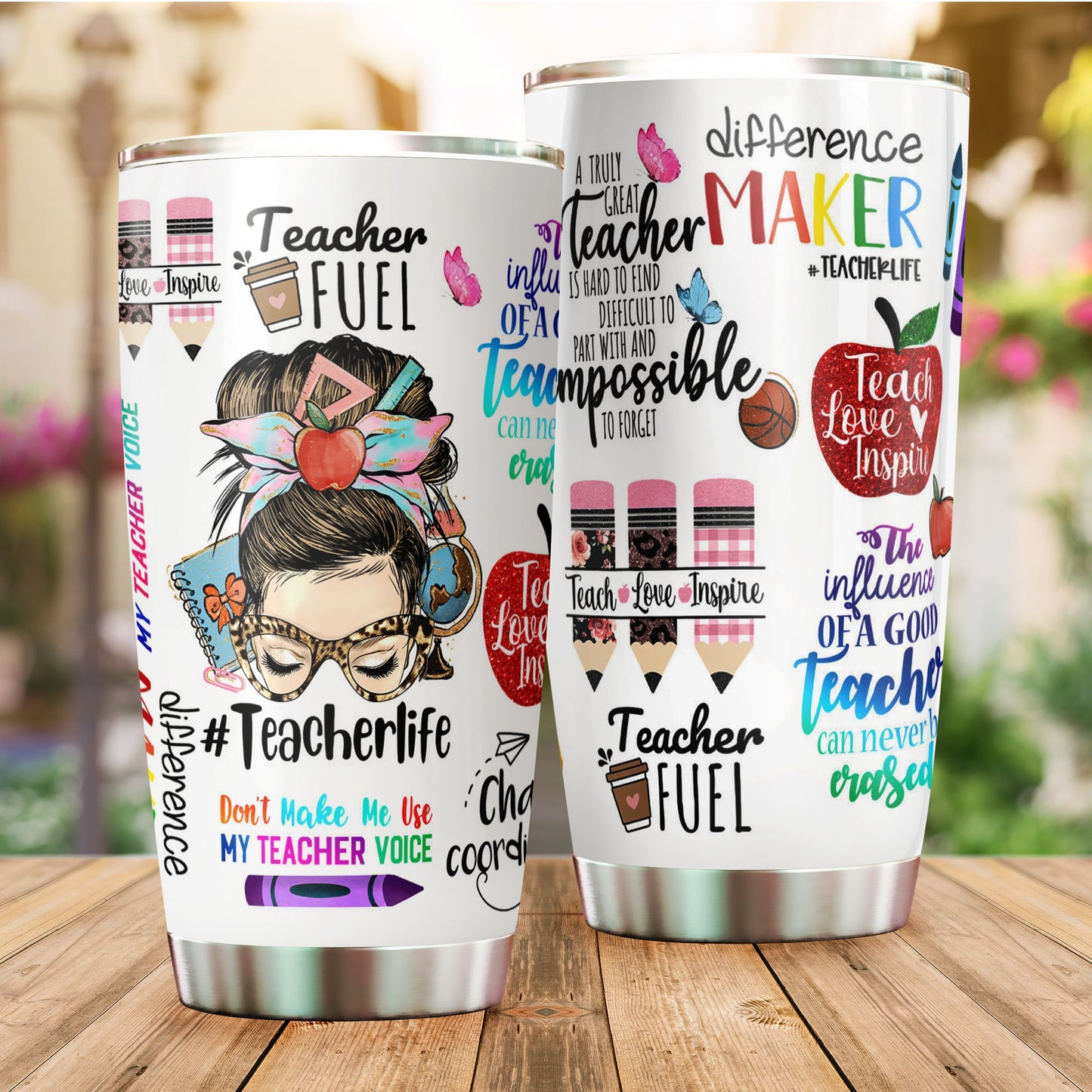 Personalized Teacher Life Appreciation Messy Bun Tumbler, Meaningful Gift For Teacher