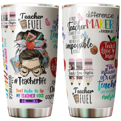 Personalisierter Messy Bun Tumbler zur Wertschätzung des Lehrerlebens, Bedeutungsvolles Geschenk für Lehrer