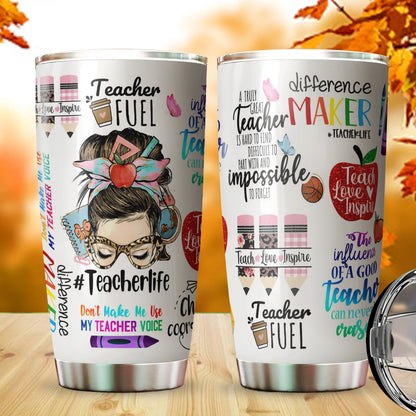 Personalized Teacher Life Appreciation Messy Bun Tumbler, Meaningful Gift For Teacher