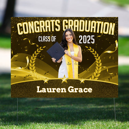 Glitter Star Congrats Class Of 2025, Graduation Gift - Personalized Graduation Lawn Sign With Stake