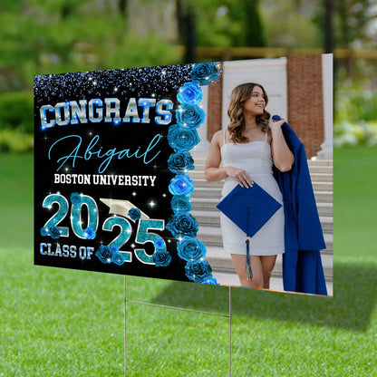 Rose Background Class Of 2025 Graduate, Graduation Gift - Personalized Graduation Lawn Sign With Stake