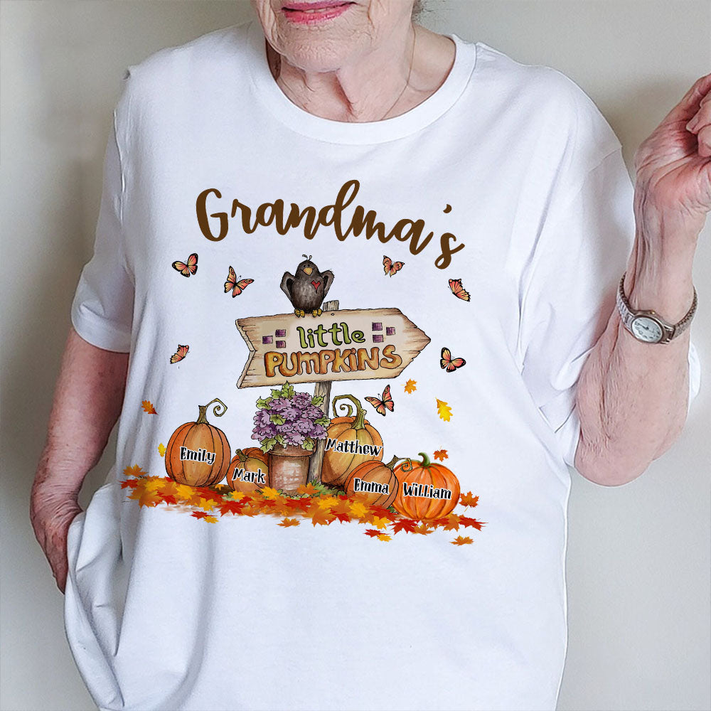 Personalized Grandma's Little Pumpkins Fall Season Halloween T Shirt, Gift For Grandma