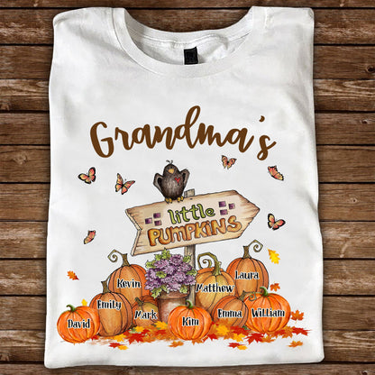 Personalized Grandma's Little Pumpkins Fall Season Halloween T Shirt, Gift For Grandma