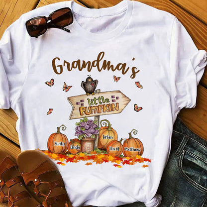 Personalized Grandma's Little Pumpkins Fall Season Halloween T Shirt, Gift For Grandma