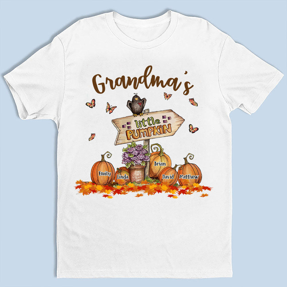 Personalized Grandma's Little Pumpkins Fall Season Halloween T Shirt, Gift For Grandma