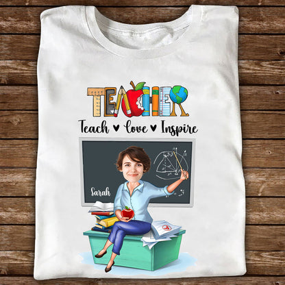 Personalisiertes Foto Lehrer Teach Love Inspire T-Shirt, Lustiges Geschenk für Lehrer